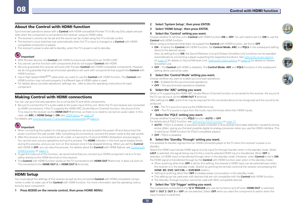 08 control with hdmi function | Pioneer SC-LX77-K User Manual | Page 72 / 139