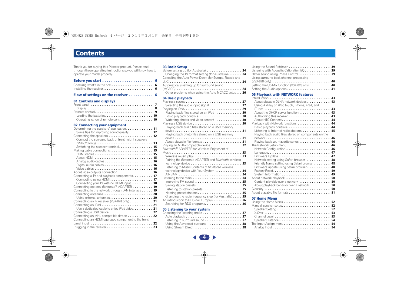 Pioneer VSX-828-K User Manual | Page 4 / 71