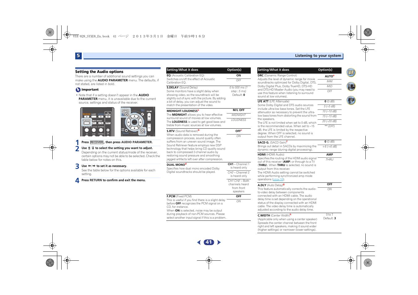 Setting the audio options | Pioneer VSX-828-K User Manual | Page 41 / 71