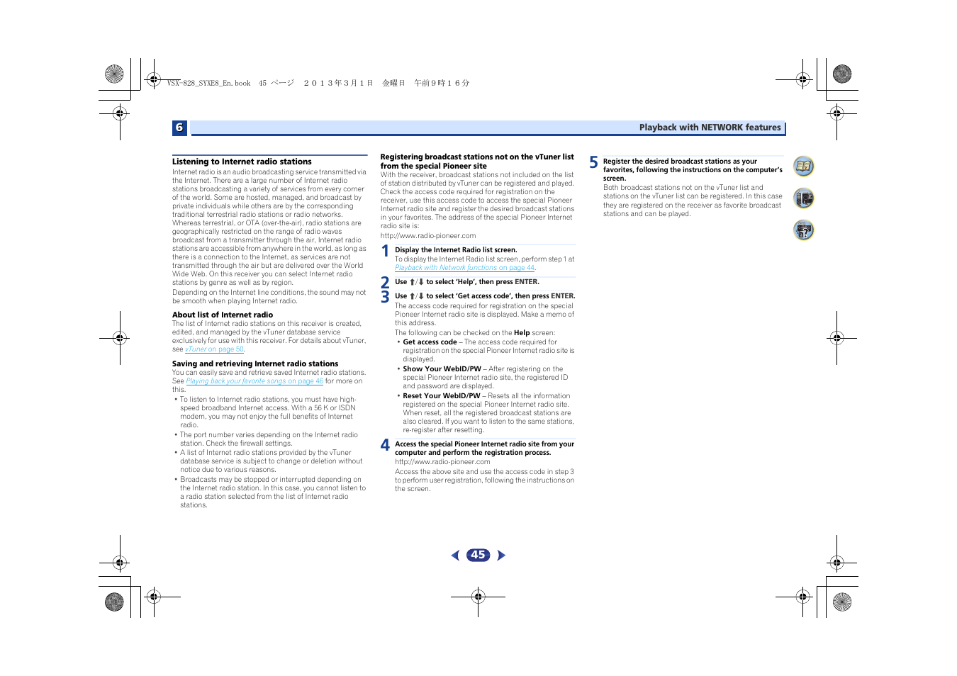 Listening to internet radio stations | Pioneer VSX-828-K User Manual | Page 45 / 71