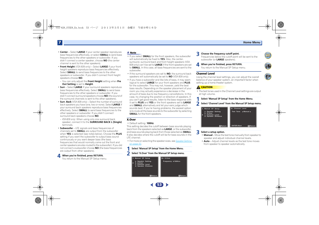 X.over, Channel level | Pioneer VSX-828-K User Manual | Page 53 / 71