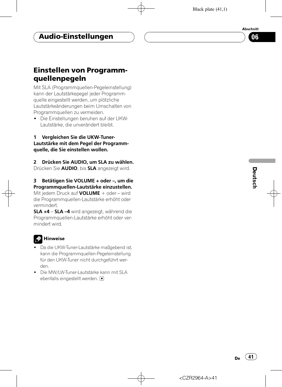 Einstellen von programmquellenpegeln 41, Einstellen von programm- quellenpegeln, Audio-einstellungen | Pioneer KEH-1033 User Manual | Page 41 / 92