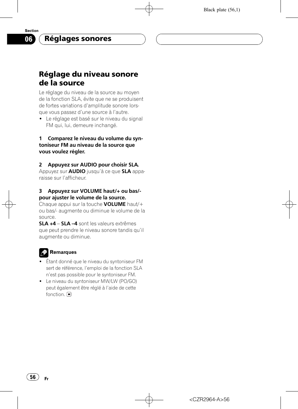 Réglage du niveau sonore de la source 56, Réglage du niveau sonore de la source, Réglages sonores | Pioneer KEH-1033 User Manual | Page 56 / 92