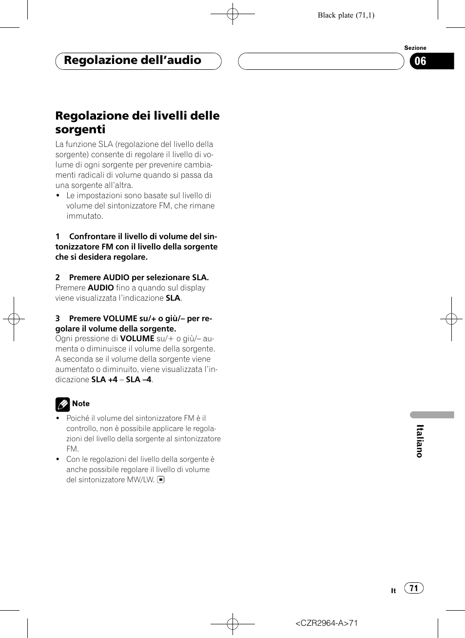 Regolazione dei livelli delle sorgenti 71, Regolazione dei livelli delle sorgenti, Regolazione dellaudio | Pioneer KEH-1033 User Manual | Page 71 / 92