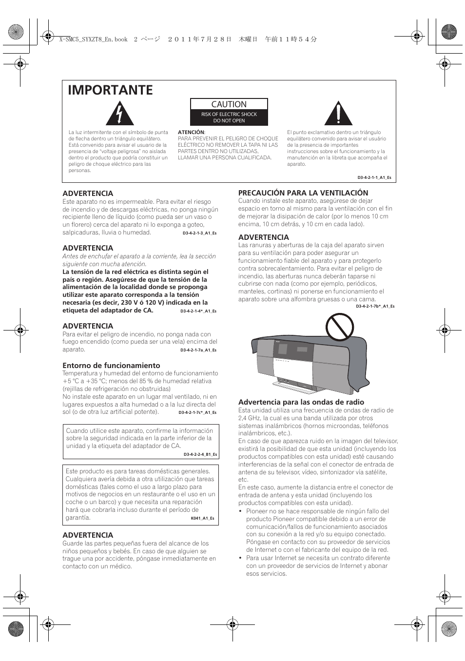 Importante, Caution | Pioneer X-SMC5-K User Manual | Page 110 / 168