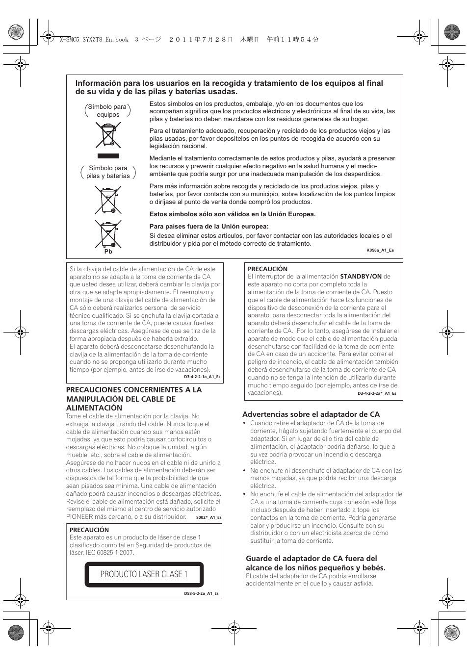 Producto laser clase 1 | Pioneer X-SMC5-K User Manual | Page 111 / 168