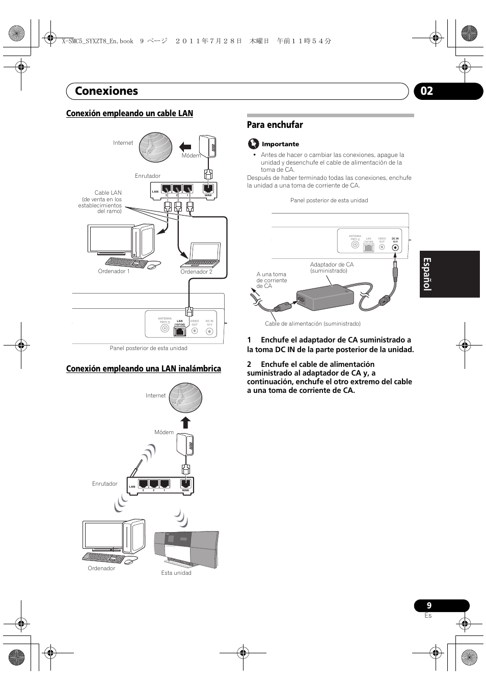 Para enchufar, Conexiones 02, English français español | Pioneer X-SMC5-K User Manual | Page 117 / 168