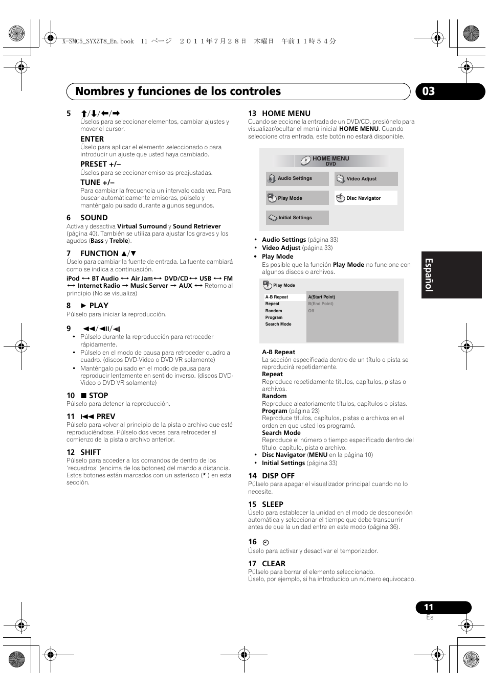 Nombres y funciones de los controles 03, English français español | Pioneer X-SMC5-K User Manual | Page 119 / 168