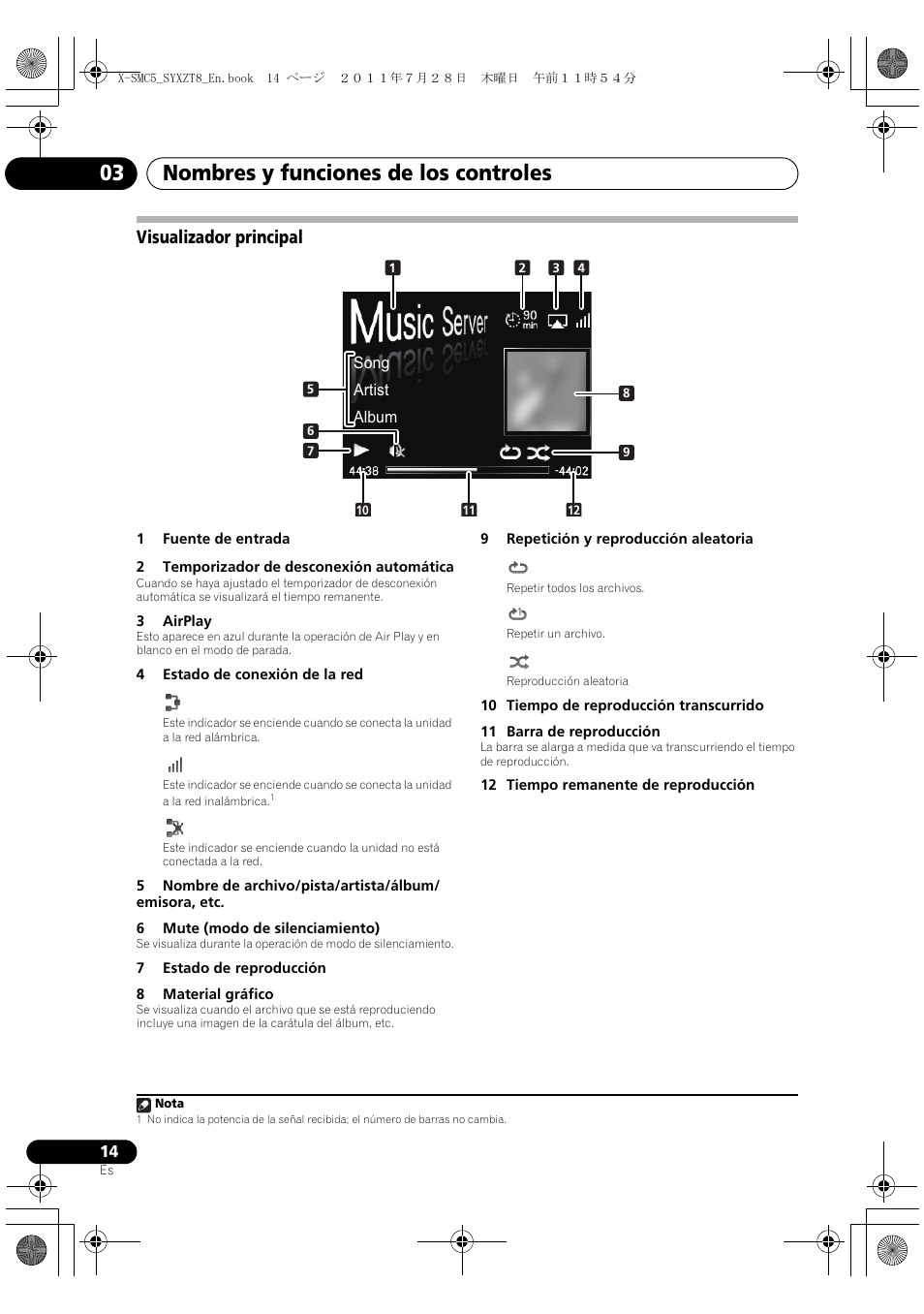 Visualizador principal, Nombres y funciones de los controles 03 | Pioneer X-SMC5-K User Manual | Page 122 / 168