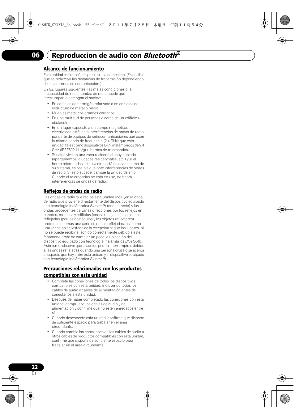 Bluetooth, Reproduccion de audio con | Pioneer X-SMC5-K User Manual | Page 130 / 168