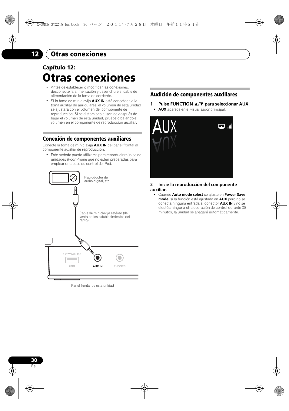 Otras conexiones, Otras conexiones 12, Capítulo 12 | Conexión de componentes auxiliares, Audición de componentes auxiliares | Pioneer X-SMC5-K User Manual | Page 138 / 168