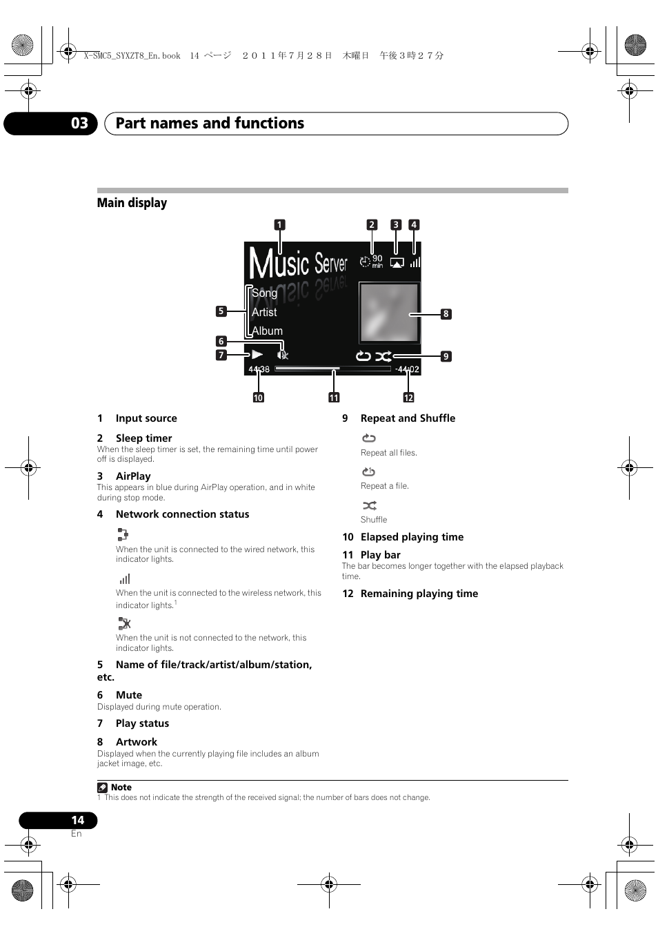 Main display, Part names and functions 03 | Pioneer X-SMC5-K User Manual | Page 14 / 168