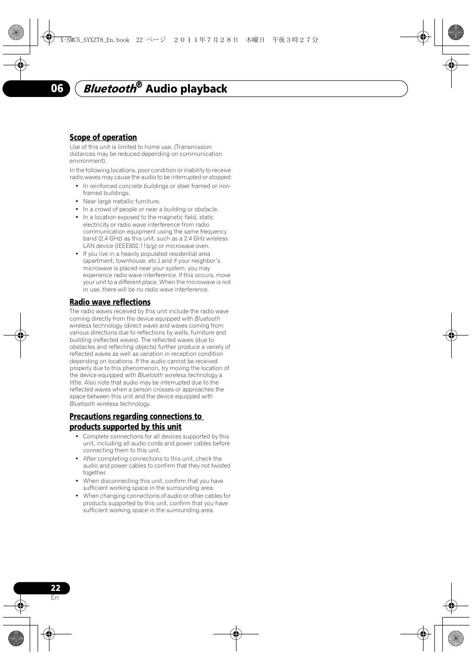 Bluetooth, Audio playback 06 | Pioneer X-SMC5-K User Manual | Page 22 / 168