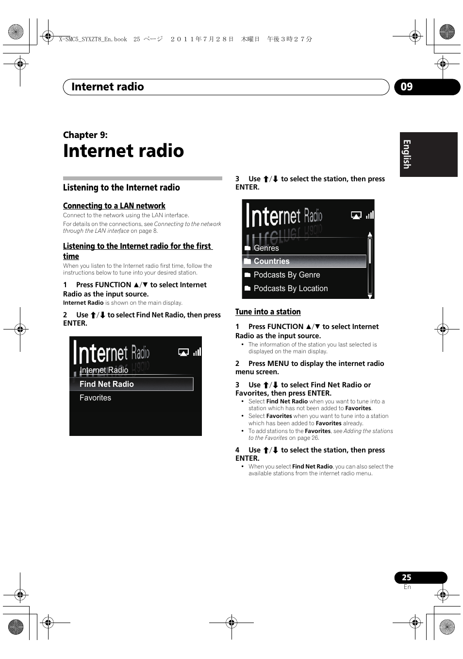 Listening to the internet radio, Internet radio, Internet radio 09 | English français español chapter 9 | Pioneer X-SMC5-K User Manual | Page 25 / 168