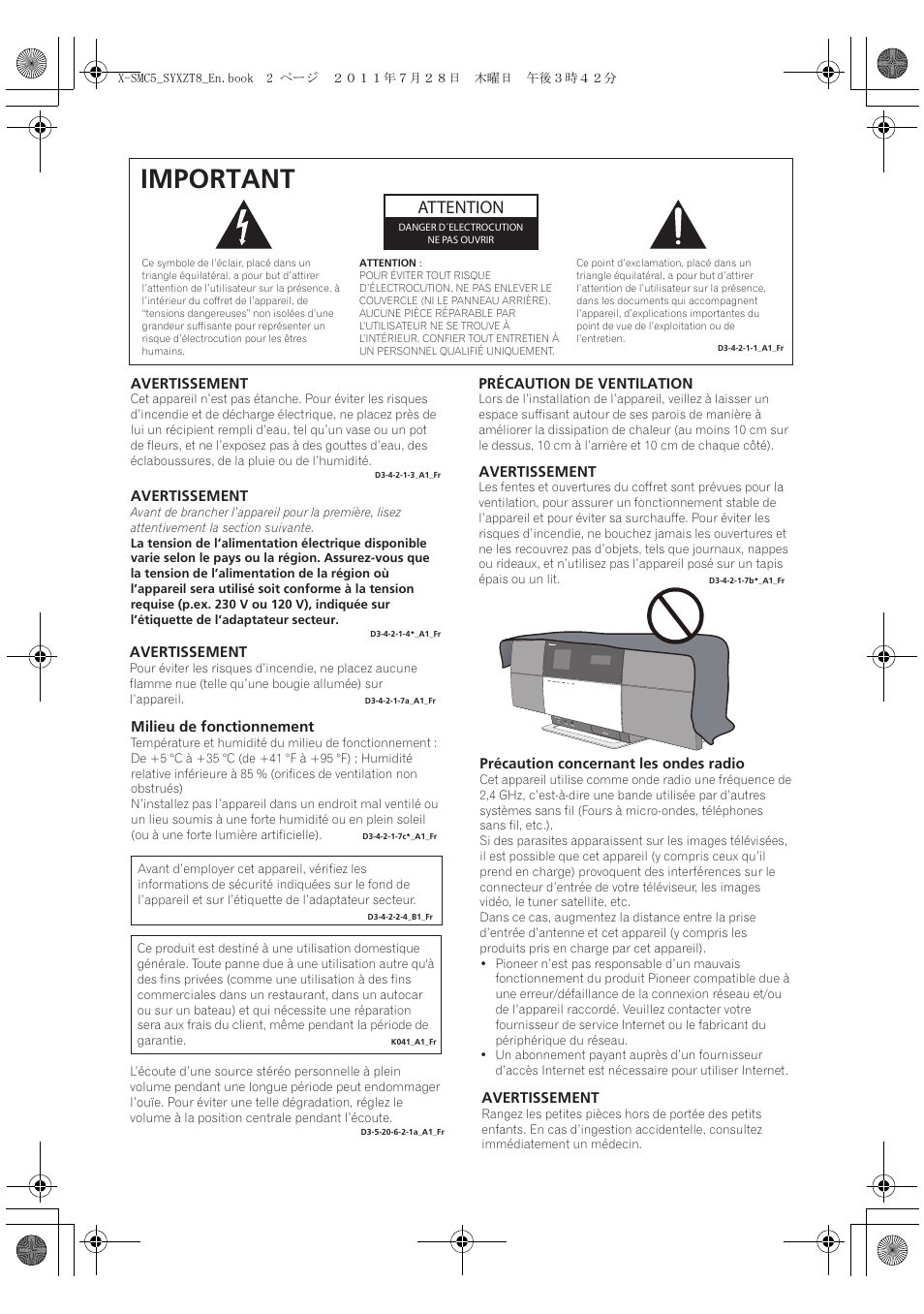 Important, Attention | Pioneer X-SMC5-K User Manual | Page 56 / 168