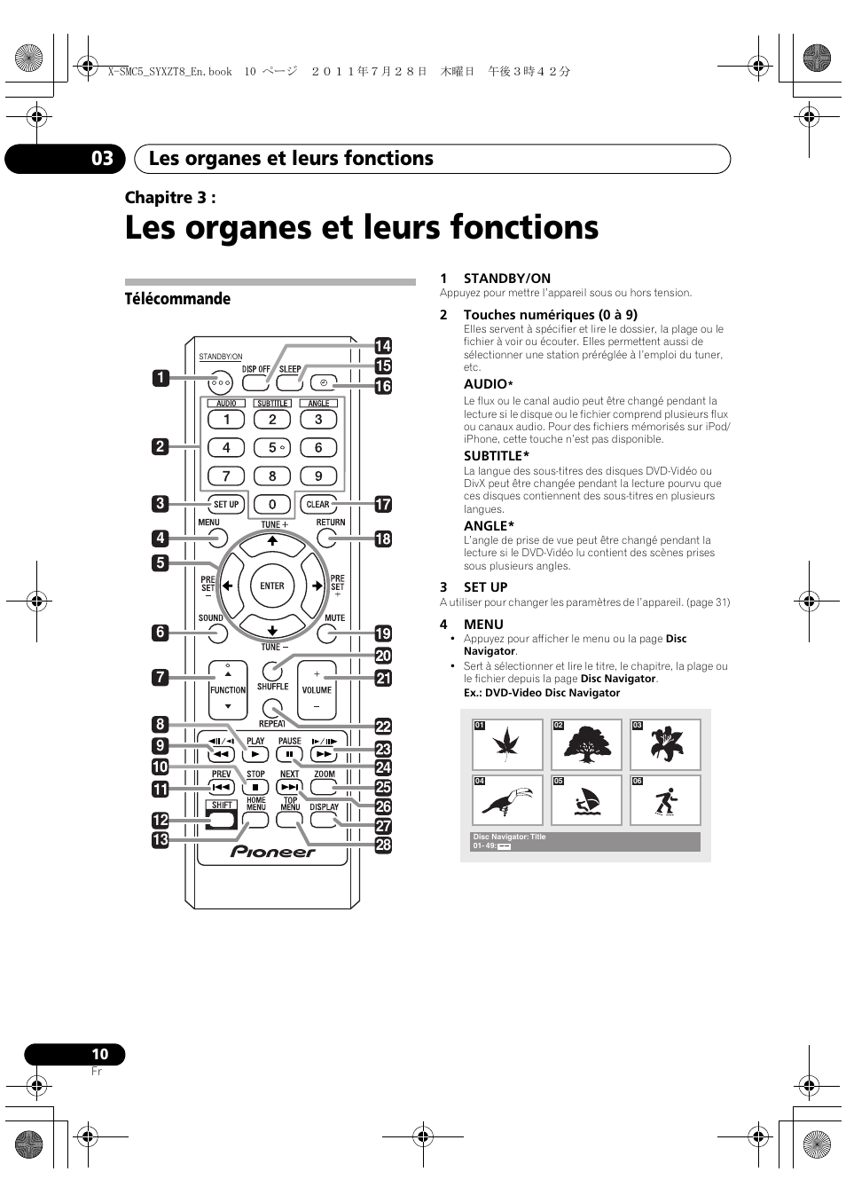 Les organes et leurs fonctions, Les organes et leurs fonctions 03, Chapitre 3 | Télécommande | Pioneer X-SMC5-K User Manual | Page 64 / 168