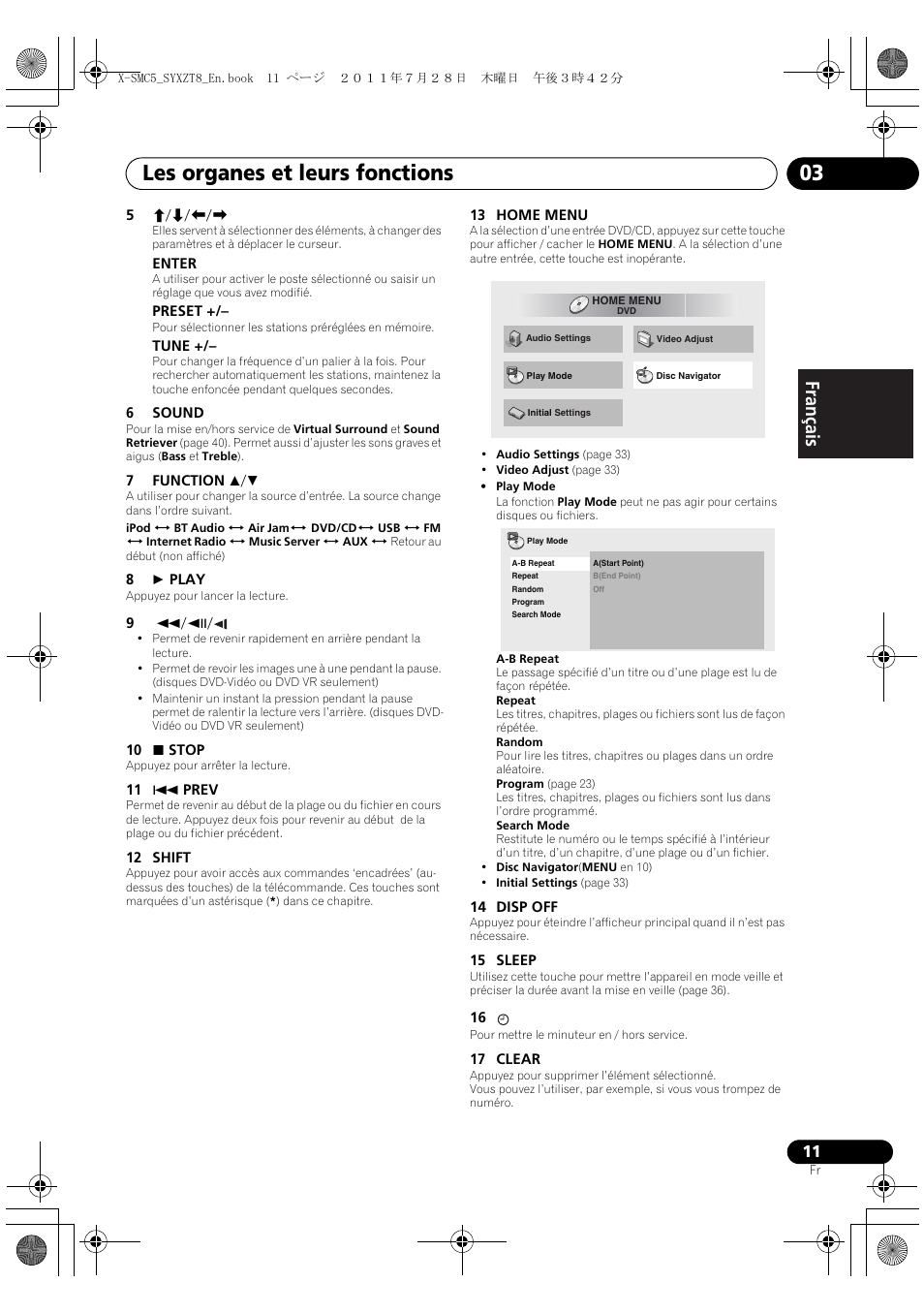 Les organes et leurs fonctions 03, English français español | Pioneer X-SMC5-K User Manual | Page 65 / 168