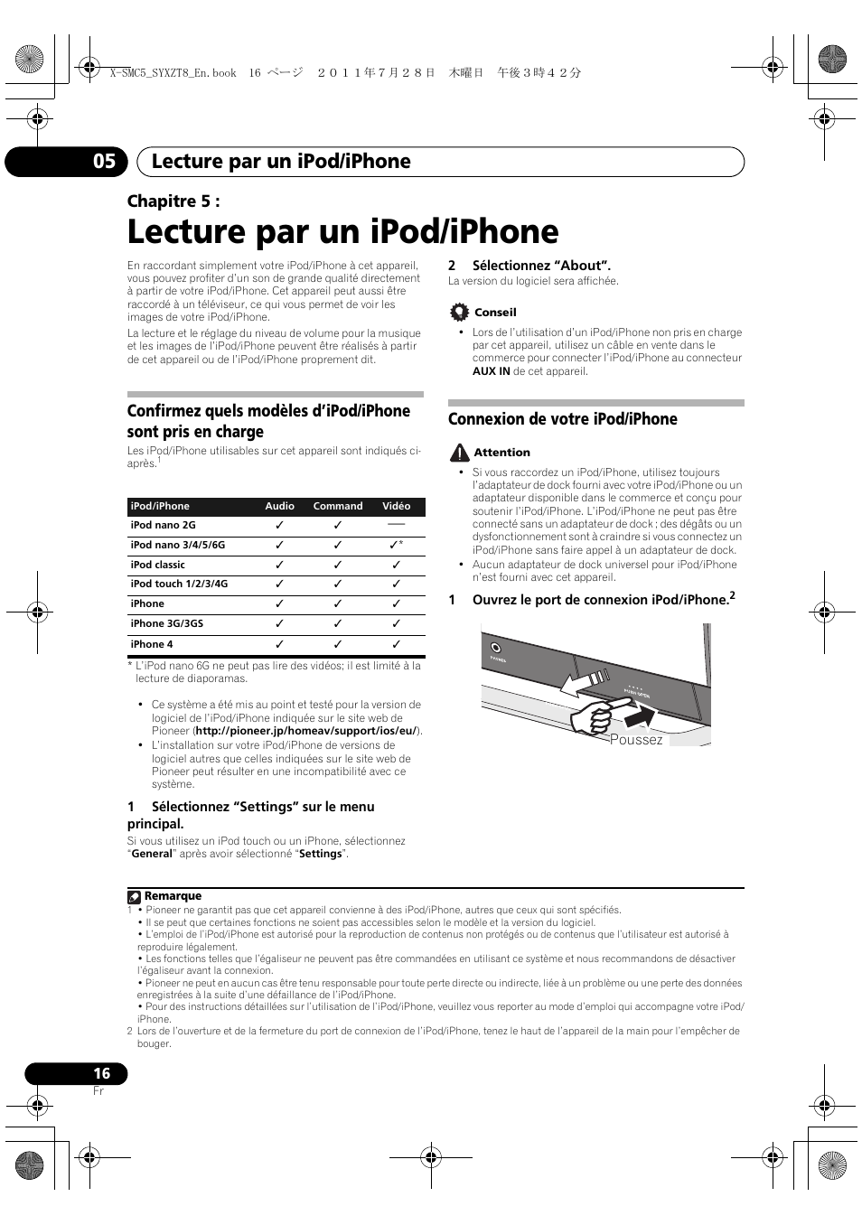 Lecture par un ipod/iphone, Lecture par un ipod/iphone 05, Chapitre 5 | Connexion de votre ipod/iphone | Pioneer X-SMC5-K User Manual | Page 70 / 168