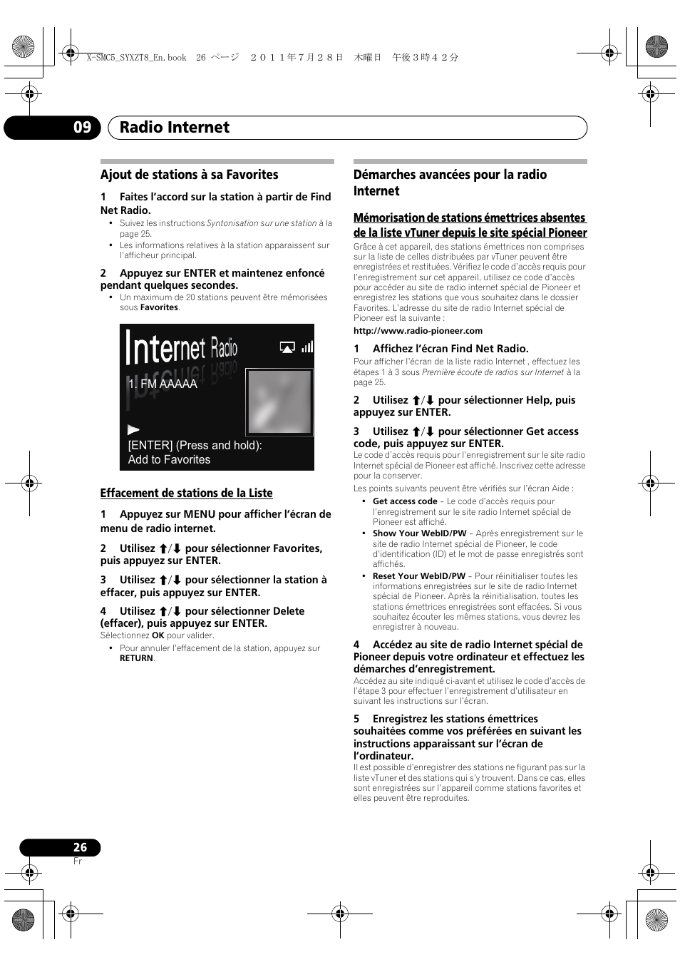Ajout de stations à sa favorites, Effacement de stations de la liste, Démarches avancées pour la radio internet | Radio internet 09 | Pioneer X-SMC5-K User Manual | Page 80 / 168