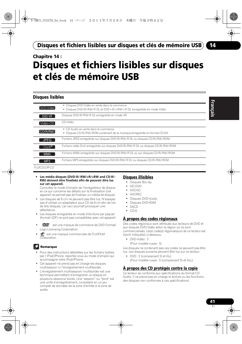 Disques lisibles, English français español chapitre 14 | Pioneer X-SMC5-K User Manual | Page 95 / 168