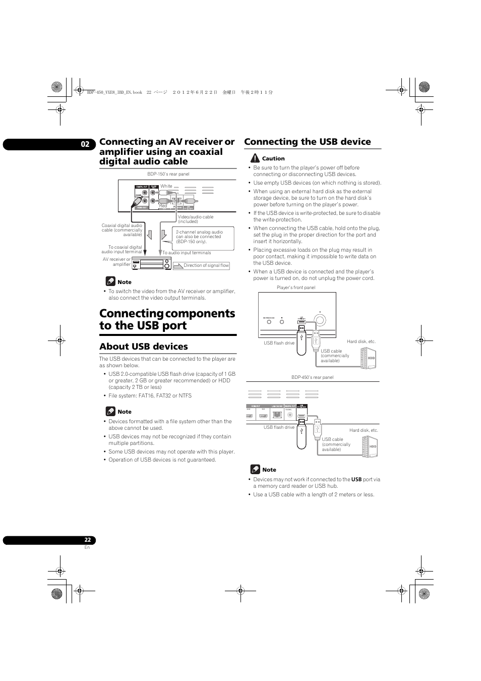 Connecting components to the usb port, About usb devices connecting the usb device, About usb devices | Connecting the usb device | Pioneer BDP-450-K User Manual | Page 22 / 60