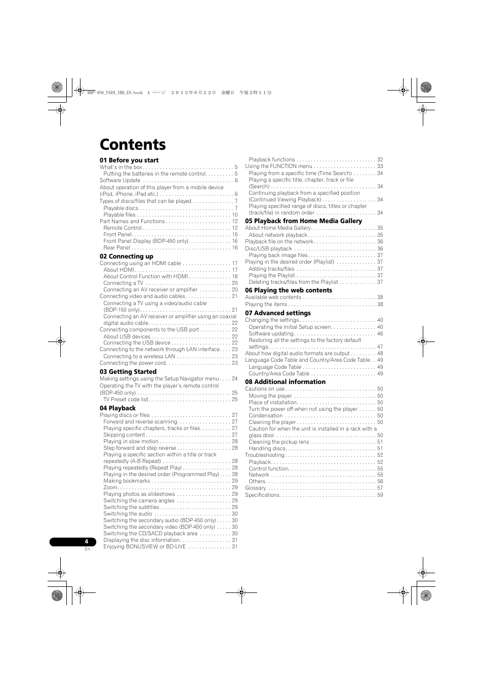 Pioneer BDP-450-K User Manual | Page 4 / 60