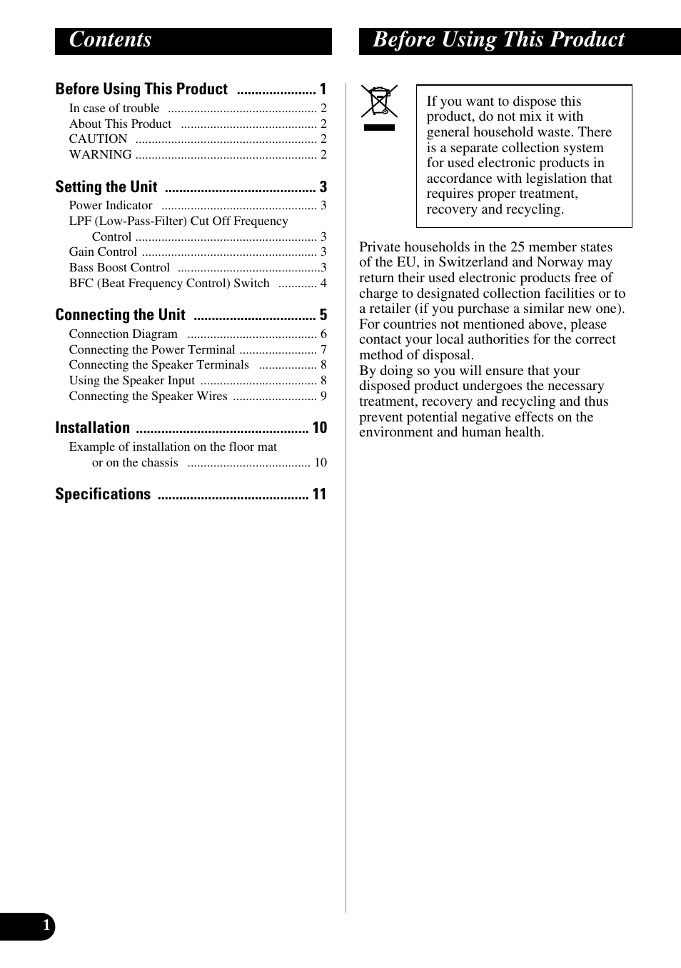 English, Contents before using this product | Pioneer GM-7200M User Manual | Page 2 / 85