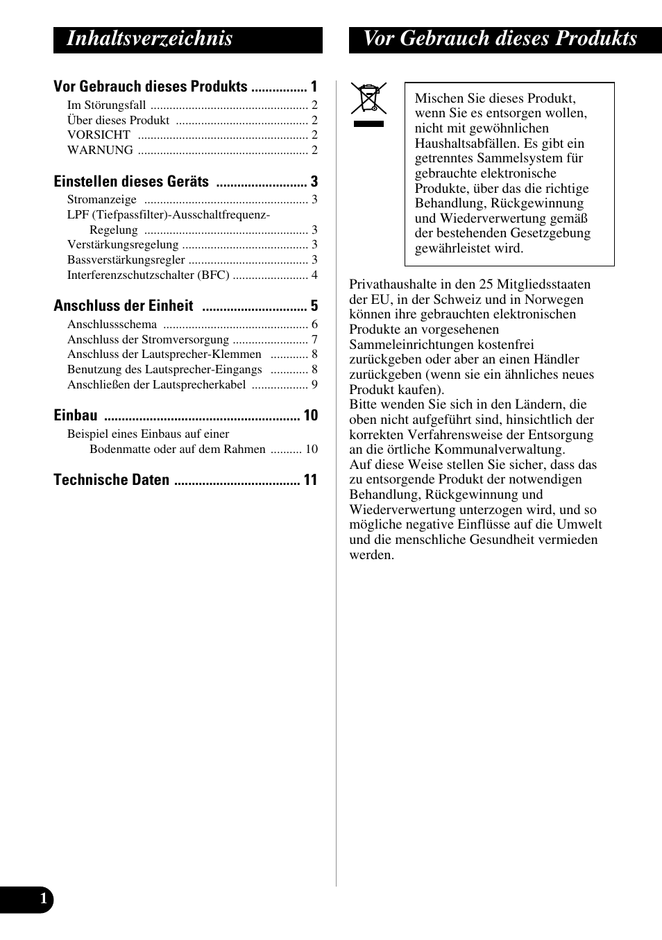 Deutsch, Inhaltsverzeichnis vor gebrauch dieses produkts | Pioneer GM-7200M User Manual | Page 26 / 85