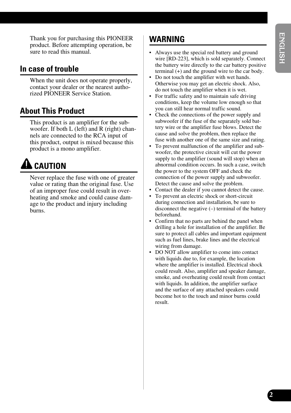 About this product, Caution, Warning | Pioneer GM-7200M User Manual | Page 3 / 85