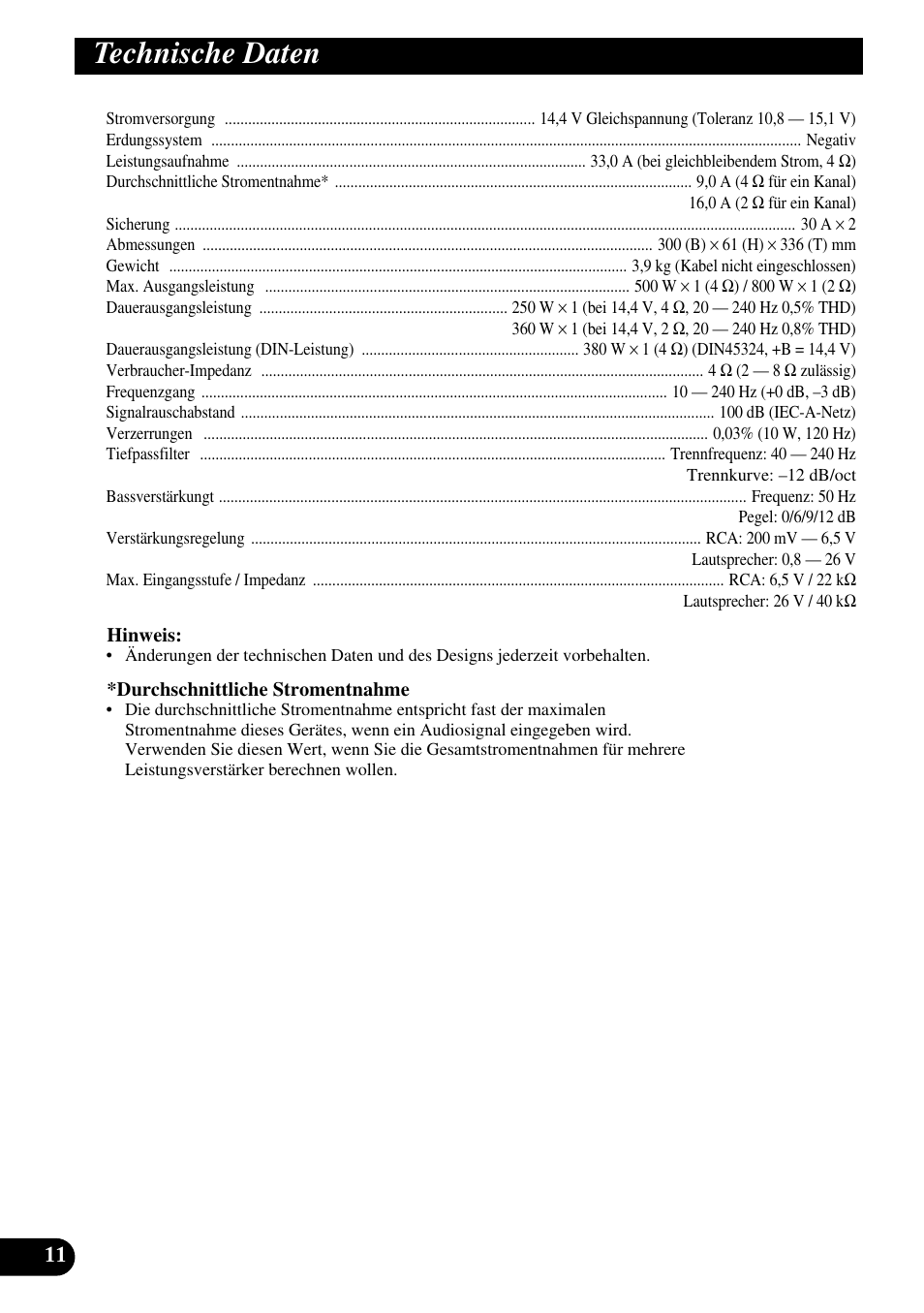 Technische daten | Pioneer GM-7200M User Manual | Page 36 / 85