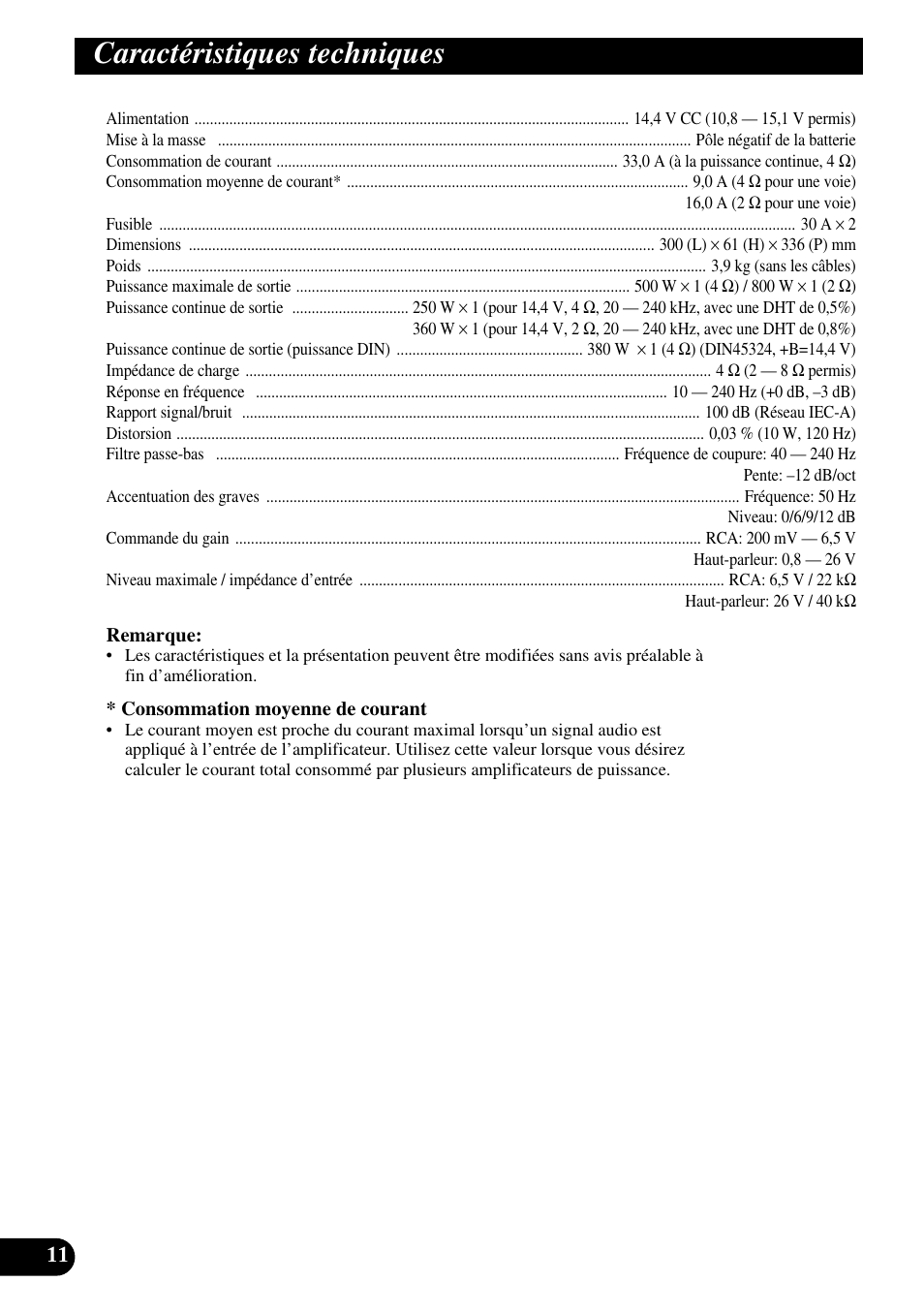 Caractéristiques techniques | Pioneer GM-7200M User Manual | Page 48 / 85