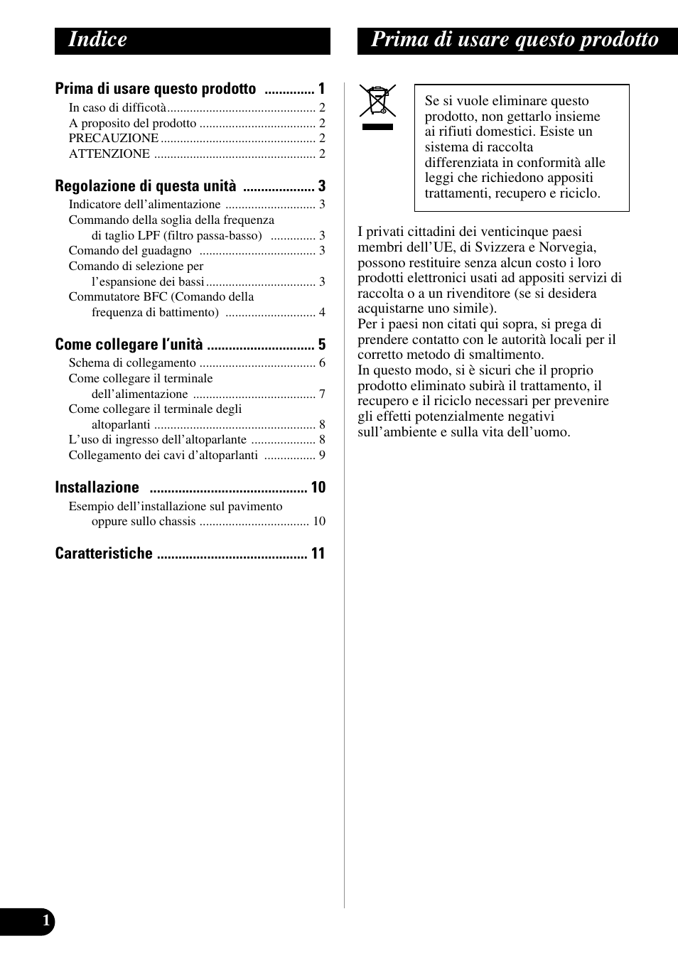 Italiano, Indice prima di usare questo prodotto | Pioneer GM-7200M User Manual | Page 50 / 85