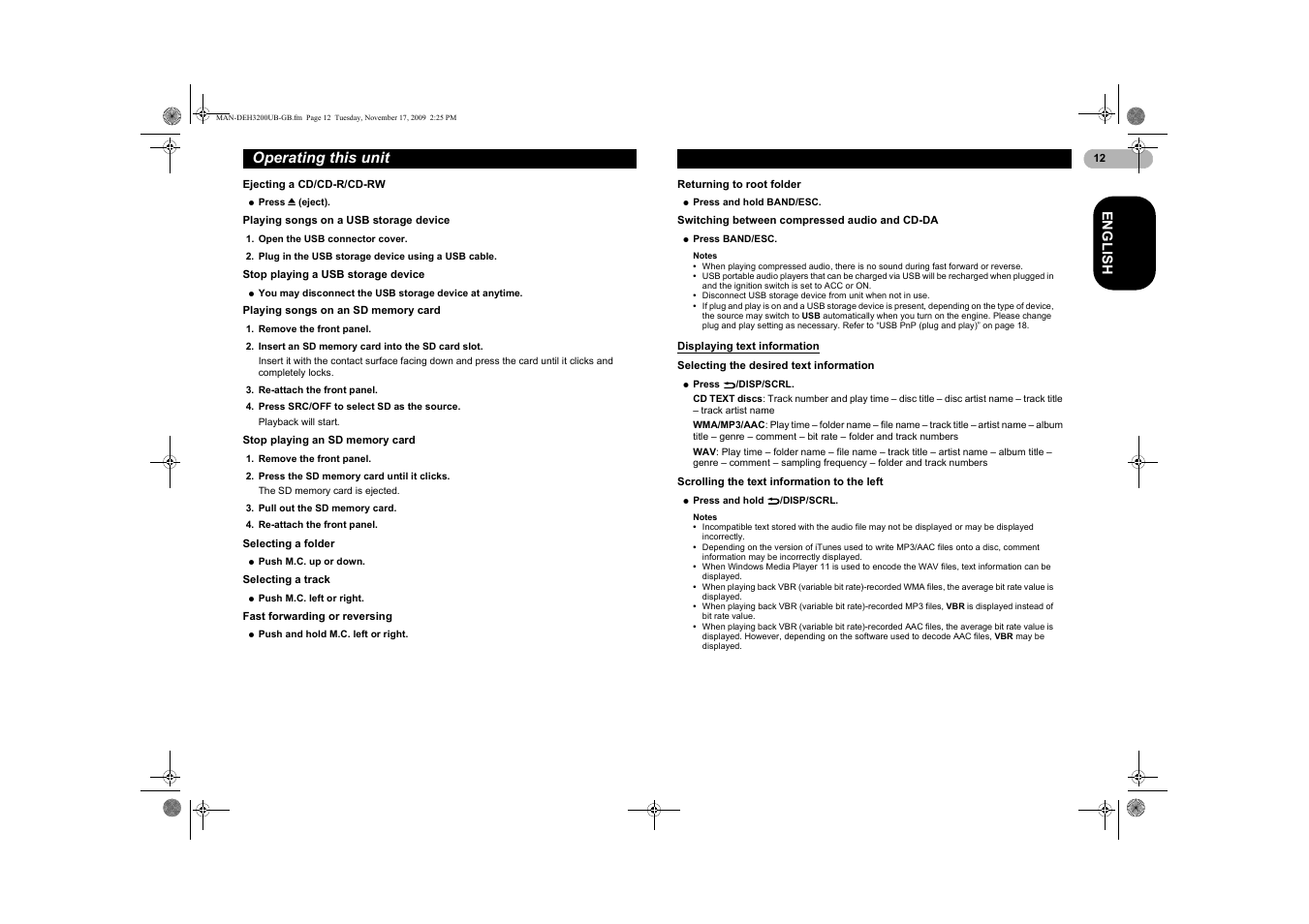 Displaying text information, Operating this unit | Pioneer DEH-3200UB User Manual | Page 12 / 28
