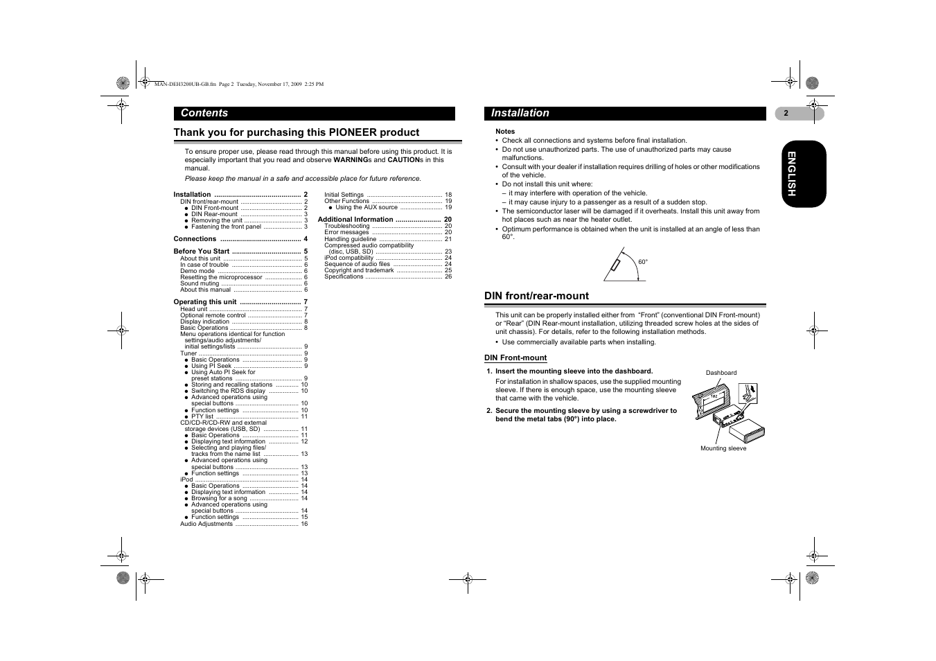 Pioneer DEH-3200UB User Manual | Page 2 / 28