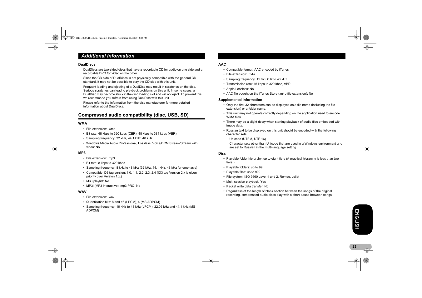 Compressed audio compatibility, Disc, usb, sd) | Pioneer DEH-3200UB User Manual | Page 23 / 28