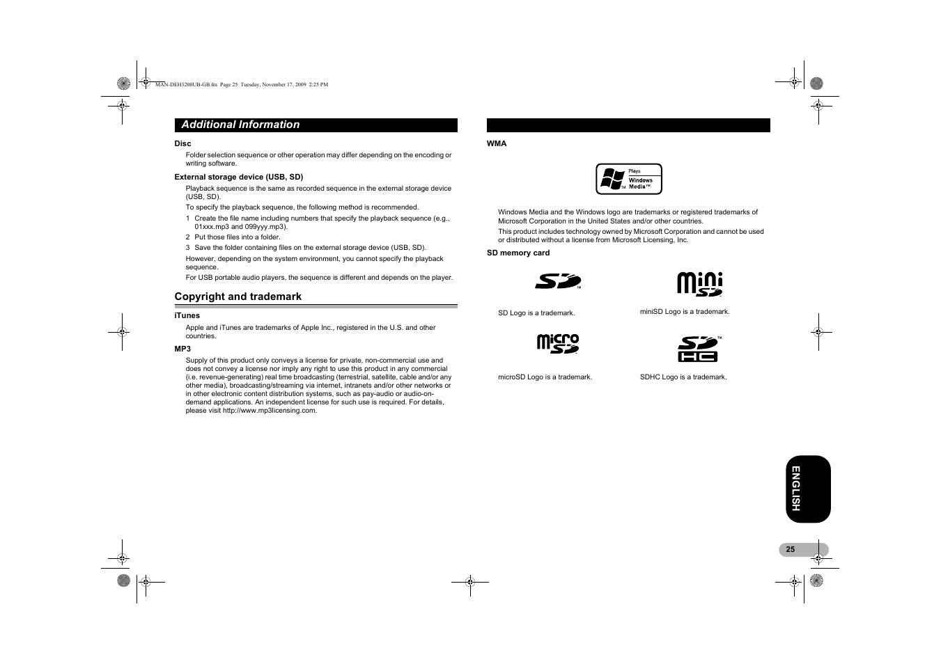 Copyright and trademark | Pioneer DEH-3200UB User Manual | Page 25 / 28