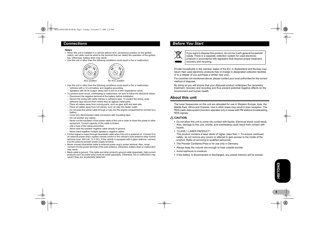 Before you start, About this unit, Connections | Pioneer DEH-3200UB User Manual | Page 5 / 28