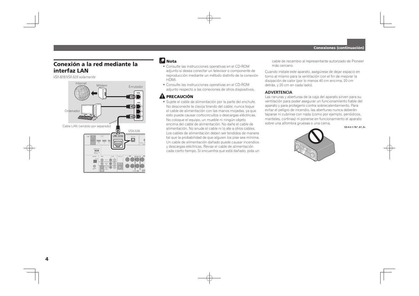 Conexión a la red mediante la interfaz lan | Pioneer VSX-528-S User Manual | Page 34 / 44
