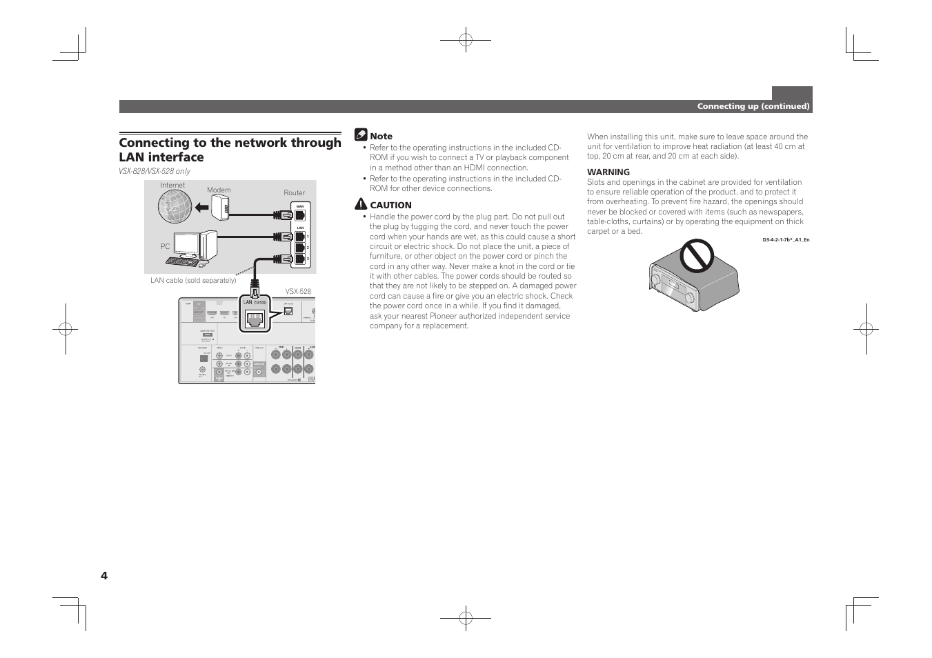 Connecting to the network through lan interface | Pioneer VSX-528-S User Manual | Page 4 / 44