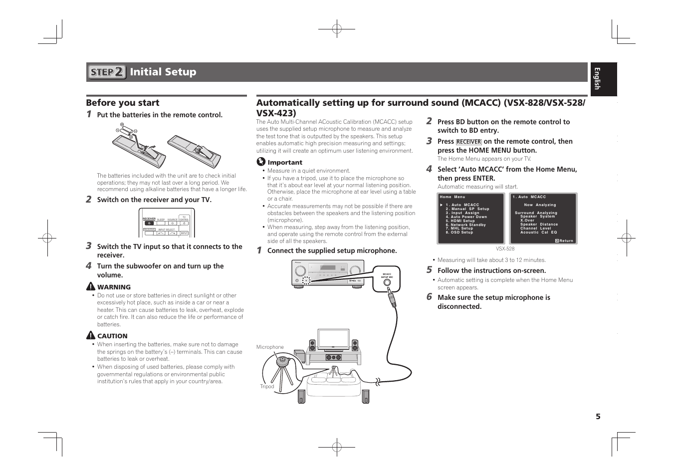 Initial setup, Before you start | Pioneer VSX-528-S User Manual | Page 5 / 44