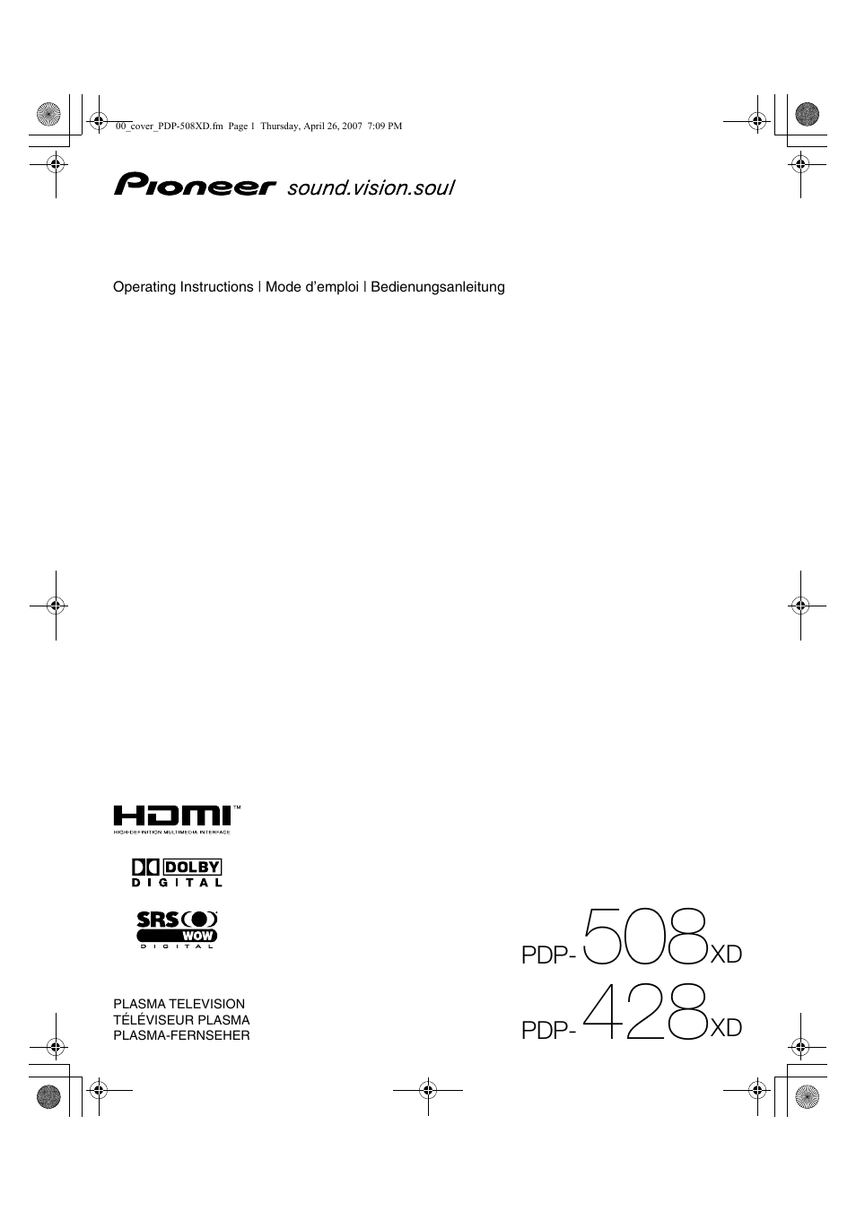 Pioneer PDP-428XD User Manual | 260 pages