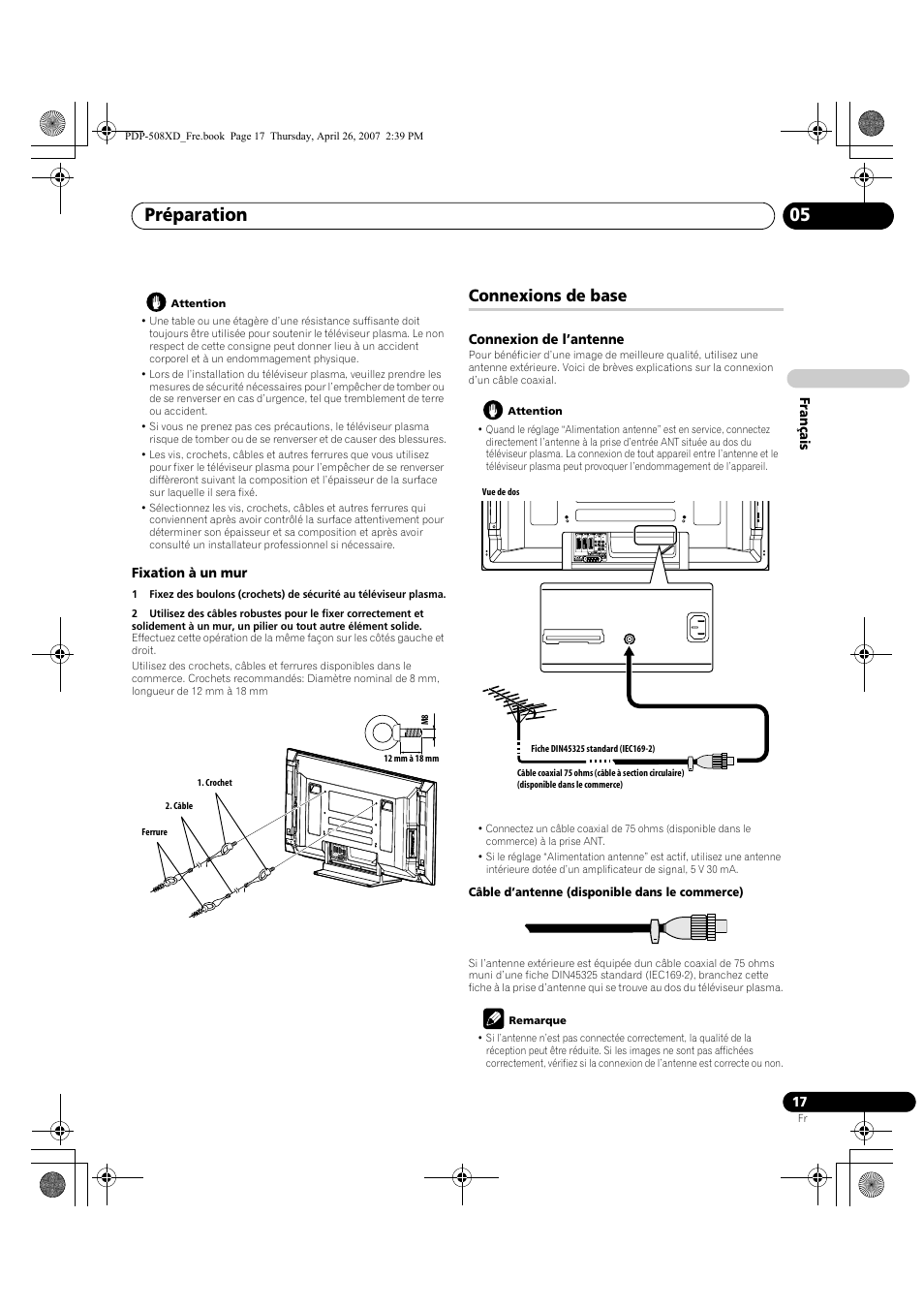 Connexions de base, Préparation 05 | Pioneer PDP-428XD User Manual | Page 103 / 260