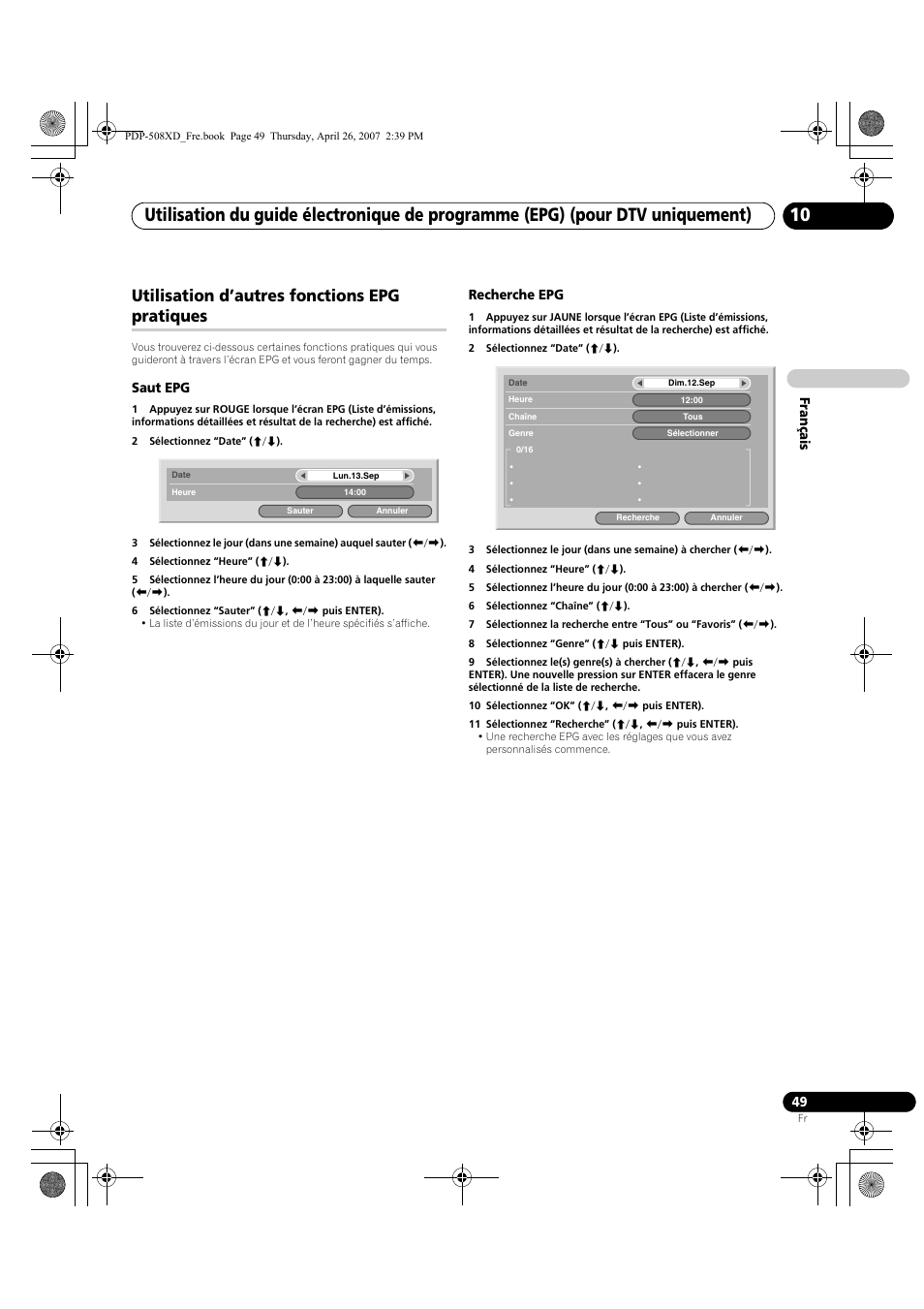 Utilisation d’autres fonctions epg pratiques | Pioneer PDP-428XD User Manual | Page 135 / 260