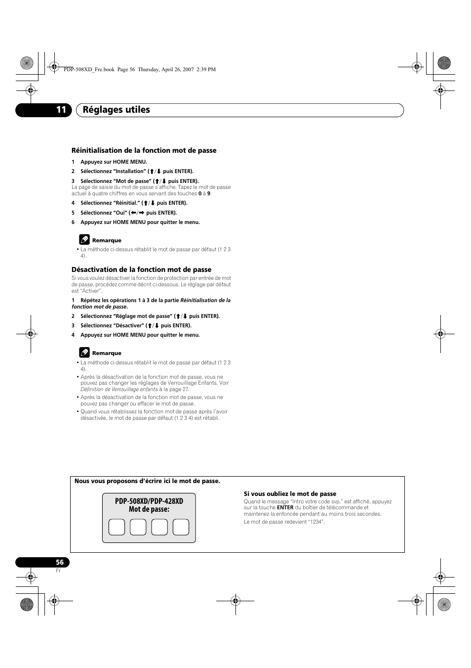 Réglages utiles 11 | Pioneer PDP-428XD User Manual | Page 142 / 260