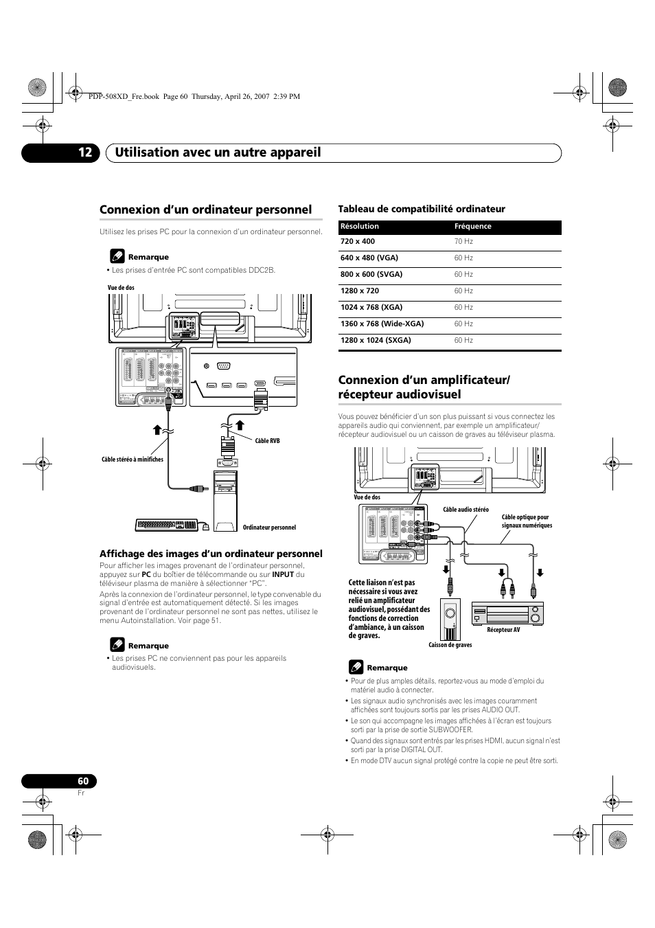 Audiovisuel, Utilisation avec un autre appareil 12, Connexion d’un ordinateur personnel | Pioneer PDP-428XD User Manual | Page 146 / 260