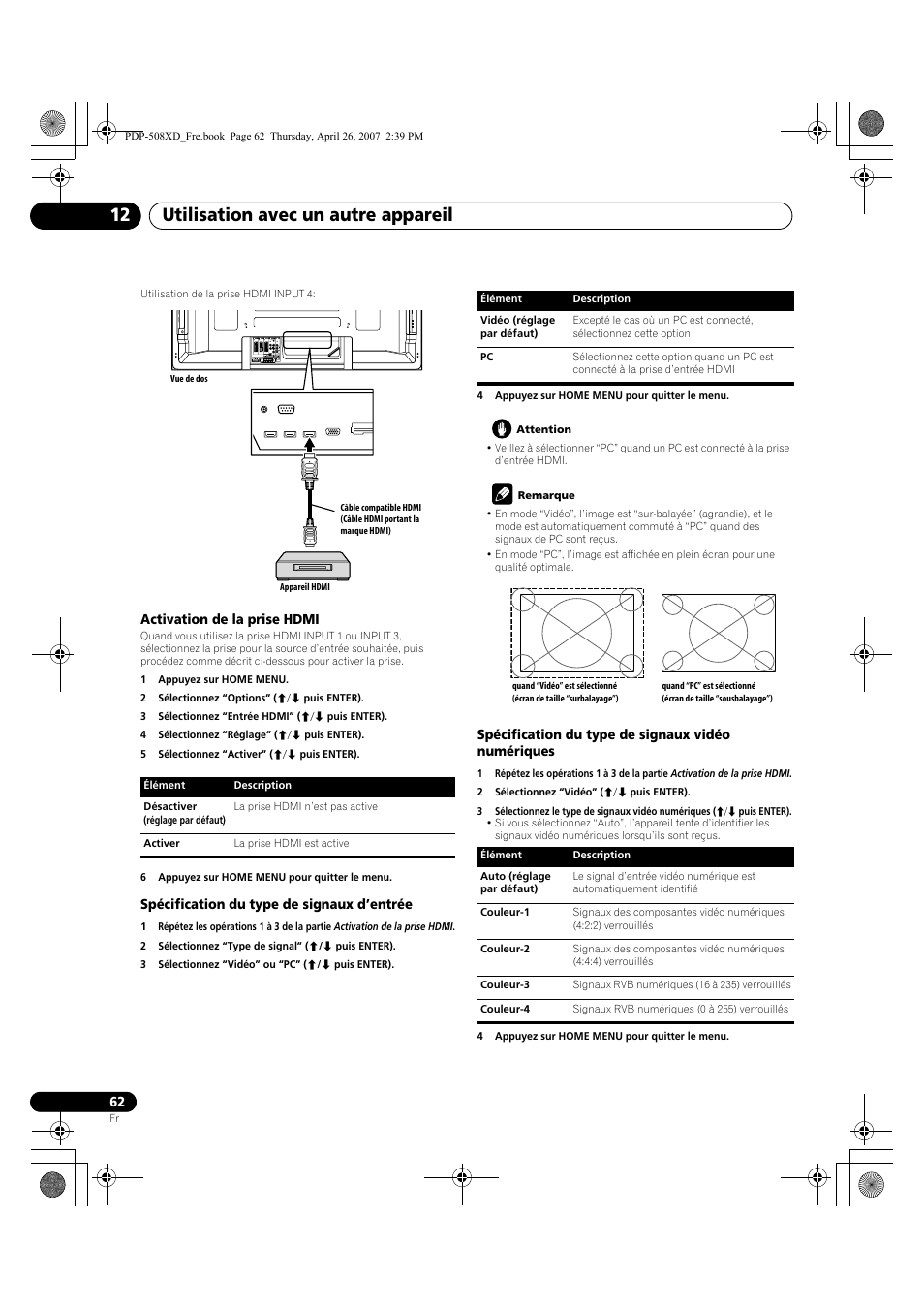 Utilisation avec un autre appareil 12 | Pioneer PDP-428XD User Manual | Page 148 / 260