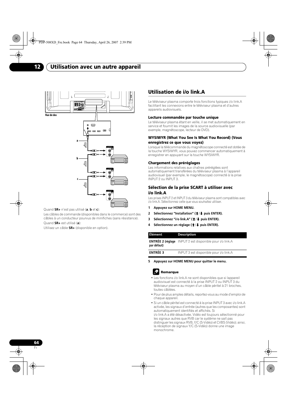 Utilisation de i/o link.a, Utilisation avec un autre appareil 12 | Pioneer PDP-428XD User Manual | Page 150 / 260