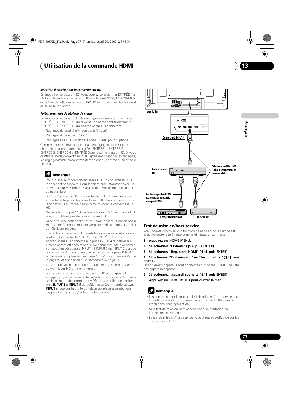 Utilisation de la commande hdmi 13 | Pioneer PDP-428XD User Manual | Page 163 / 260