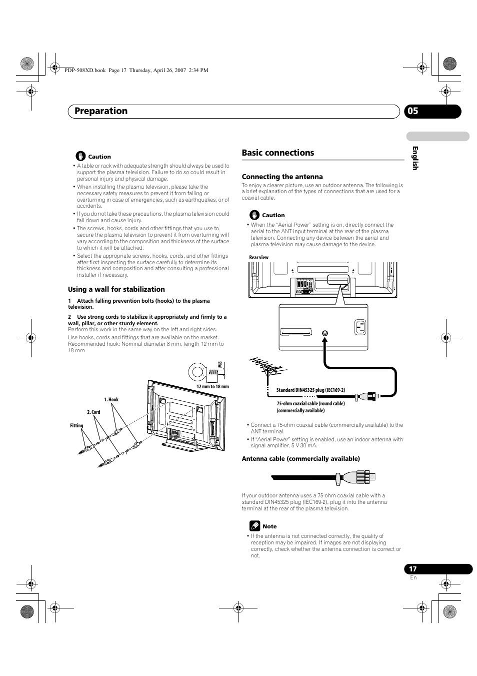 Basic connections, Preparation 05 | Pioneer PDP-428XD User Manual | Page 17 / 260