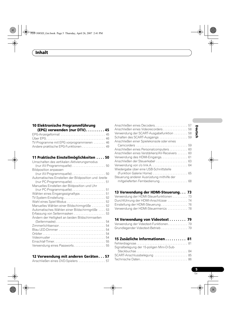 Inhalt | Pioneer PDP-428XD User Manual | Page 177 / 260